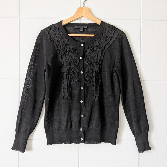 Banana Republic 100% linen lightweight sheer rosette cardigan - Picture 1 of 7